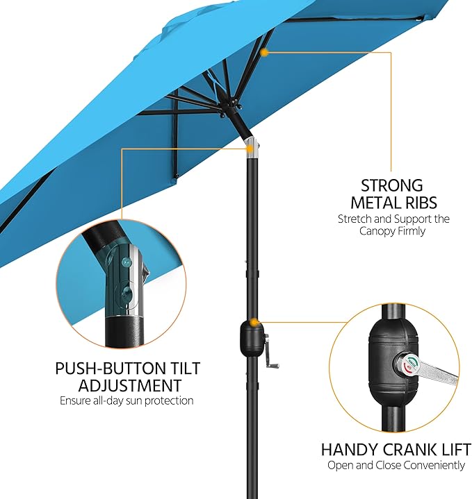 Yaheetech Patio Umbrella, 9FT Outdoor Table Market Umbrella with Push Button Tilt and Crank, Yard Sun Shade with Sturdy Ribs for Garden, Deck, Backyard, Pool