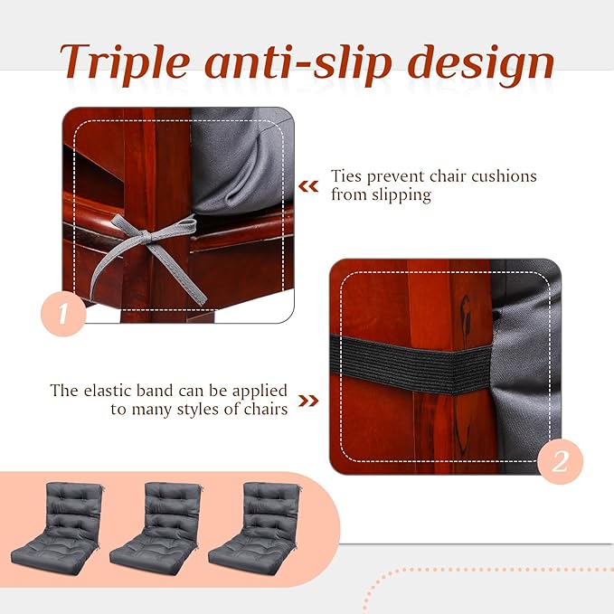 Hoteam 6 Set Patio Chair Cushions Outdoor High Chair Cushion 20 x 40 Inch Waterproof Patio Seat Rocking Indoor Thickened Pad(Solid Color Style,Gray)