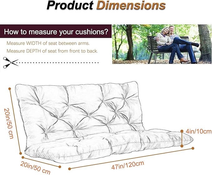 2-3 Seat Swing Replacement Cushion, Outdoor Bench Cushions with Backrest Thicken 4", Patio Furniture Garden Porch Loveseat Glider Pad Anti-Fading Waterproof (Wine Red, 40x47in)