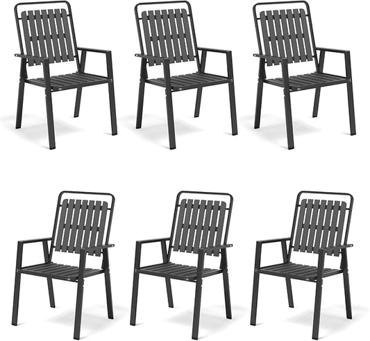 350LBS Outdoor Patio Chairs Set of 6, Patio Dining Chairs with Metal Frame, Heavy-Duty Outdoor Chairs with Armrest for Garden, Poolside, Backyard, Lawn
