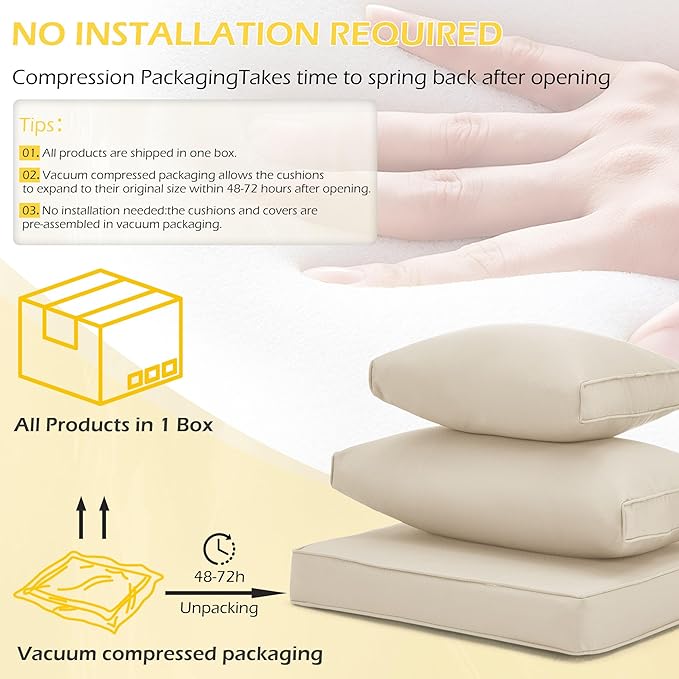HOMREST Outdoor Replacement Cushions for Patio Furniture,Water-Repellent Sofa Cushion for 6-Seat Rattan Wicker Sectional Patio Conversation Sets,14-Piece Cushions Set for Outdoor Couch（Beige）