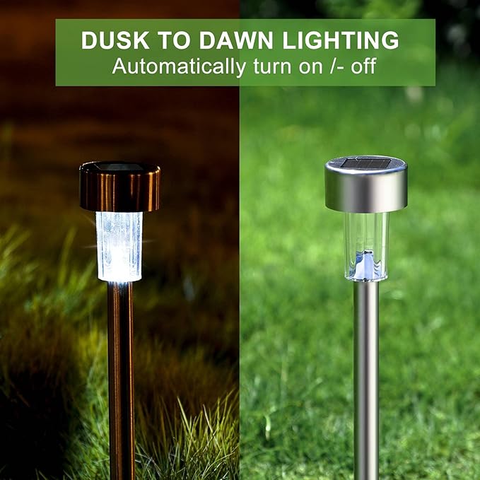 Solar Lights Outdoor Waterproof, Stainless Steel LED Landscape Lighting, Solar Garden Lights, Outdoor Valentines Day Decorations for Yard, Pathway, Walkway, Patio, Lawn - 12 Pack ( Cold White )