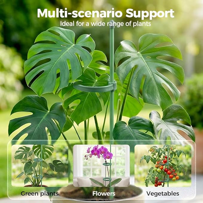 Plant Stakes for Indoor Plants, Adjustable Plant Support Sticks with Clips & Plant Ties, Indoor Outdoor Garden Poles for Monstera Tomato Orchid Rose Potted Flowers Vegetables (11 inch 10pcs)