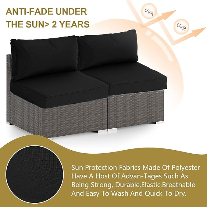 Outdoor Replacement Cushions for Patio Furniture,14-Piece Patio Water-Resistant Replacement Sofa Cushions,Fits 6-seat Sectional Rattan Conversation Set,Liner&Cover Patio Furniture Cushions (Black)