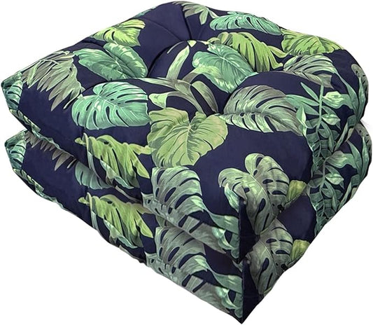 Indoor Outdoor Chair Cushions Set of 2 for Patio Furniture Waterproof Flora Proch Rocker Wicker Chair Seat Cushion 18.5 x18.5 in,Green Printing