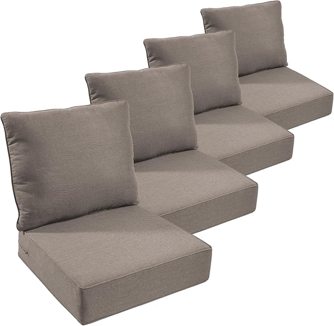 Outdoor Furniture Cushions, 6 inch Thick Seat Cushions for Outdoor Furniture, Waterproof 24x24 Patio Couch Cushions, Replacement Chair/Sofa Cushion, Include 4 Back & 4 Seat Cushion, Thick/Gray