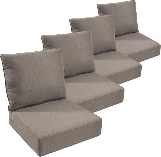 Outdoor Furniture Cushions, 6 inch Thick Seat Cushions for Outdoor Furniture, Waterproof 24x24 Patio Couch Cushions, Replacement Chair/Sofa Cushion, Include 4 Back & 4 Seat Cushion, Thick/Gray