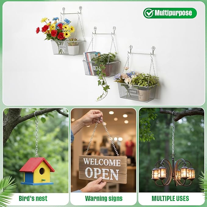 Outus White 4 Pack Hanging Chain for Bird Feeders, Planters, Lanterns, Wind Chimes, Decorative Ornaments and Birdbaths Basket Extender Chain Outdoor Indoor (23.6 Inch)