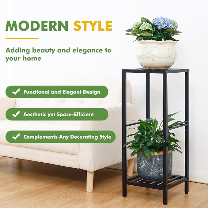 Party Zealot 2 Packs of 2-Tier Tall Metal Square Plant Stand 31” Heavy-Duty Modern Flower Pot Rack for Indoor Living Room, Corner Side Table for Outdoor Patio, Garden Planter Holder, Black