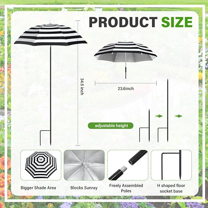 Abbylike 2 Set Plant Umbrellas for Outdoor Plants, Garden Umbrella Shade for Potted Plants and Garden Beds Plant Cover for Sun Summer Beach Terrace Lawn Swimming Pool (Stripe,Black and White)
