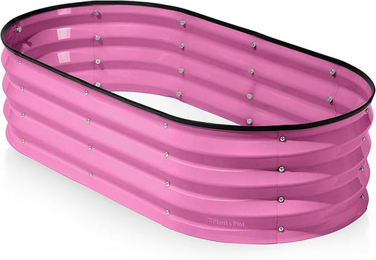 Plant & Plot Galvanized Raised Garden Beds Outdoor // 4×2×1 ft Planter Raised Beds for Gardening, Vegetables, Flowers (Pink) // Large Metal Garden Box