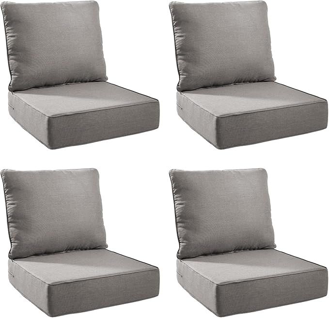 Outdoor Cushion Set for Furniture Patio Furniture, UV Resistant, Water Resistant - 6 Inch Thick Foam Garden Cushions– 24x24 Inch Patio Seat Covers for Chair/Sofa/Couch | Grey | 4-Pack |