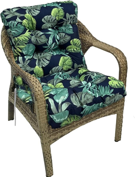 Wicker Patio Chair Cushions for Outdoor Furniture Waterproof Outdoor Rocking Chair Cushion Set High Back Patio Chair Pads with Ties for Indoor and Outdoor 41.7"*20.8"*3.9", Green Printing