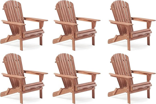 SoliWood Outdoor Wooden Folding Adirondack Chair Set of 6 with Pre-Assembled BackRest, Wood Patio Chair for Garden Backyard Porch Pool Deck Firepit