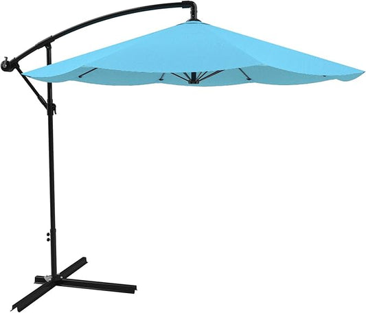 10 Ft Offset Cantilever Patio Umbrella - Fade-Resistant Shade Umbrella Outdoor Patio Canopy with Cross Base for Garden, Lawn, Deck, Yard or Pool by Pure Garden (Blue)