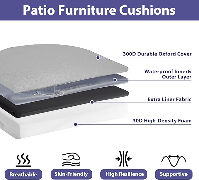 Outdoor Chair Cushions Set of 4 -Waterproof Outdoor Seat Cushions for Patio Furniture, Patio Chair Cushion with Handle and Ties, Round Out Door Chair Pads,17" x 16" x 2", Grey