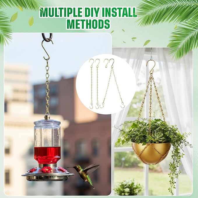 EBOOT 2 Pcs Hanging Chain for Bird Feeders, Planters, Lanterns and Ornaments(9.5 Inch,Gold)