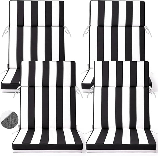 4 Pack Outdoor High Back Chair Cushion, 44 x 20 inches Patio Chair Cushions Waterproof Rocking Cushions Indoor Furniture Seat Pad, Weather Resistant (Stripe,Black White)
