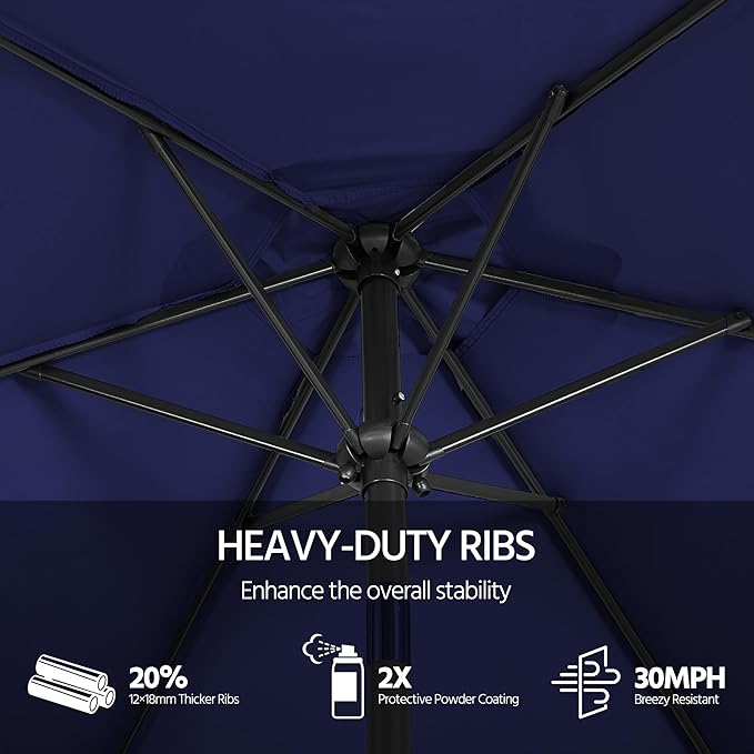 Yaheetech Patio Umbrella, 9FT Outdoor Table Market Umbrella with Push Button Tilt and Crank, Yard Sun Shade with Sturdy Ribs for Garden, Deck, Backyard, Pool, Terrace, Navy Blue