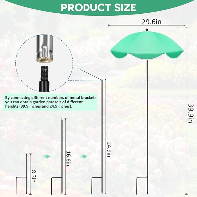 23.6" Adjustable Garden Umbrella Shade for Outdoor Use, Potted Greenery & Garden Beds – Angle-Adjustable Sun Protection