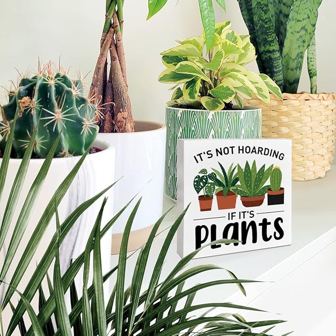 Plant Lover Desk Wooden Box Sign Decor, It's Not Hoarding If It's Plants, Plant Garden Decor Home Office Desk Decoration Gardening Gardener Planter Plant Lover Gifts for Women Men Teens Kids