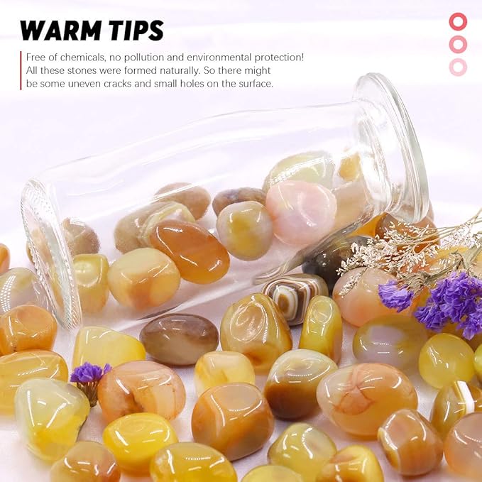 Hilitchi Yellow Agate Stone Tumbled Stones for Plants Cacti & Succulents Bedding, Vase Filler, Landscape Bottom Decoration (About 1lb(455g)/Bag)