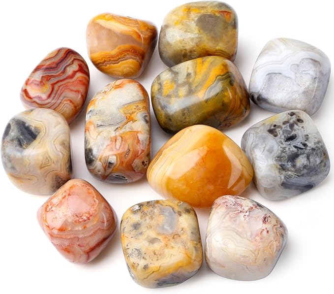 DUQGUHO Crazy Lace Agate Crystals Healing Crystal Stones Set Natural Crystals Bulk Irregular Stones 0.45 lbs