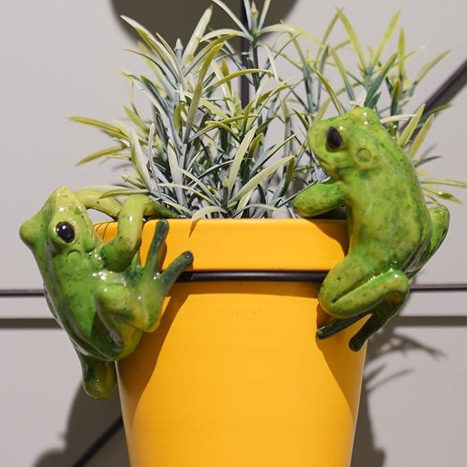 Frog Décor Plant Decorations Pots – Set 2 Cute Resin Fairy Garden Figurine Plant Decorations Cute Resin Fairy Figure Accessories Plant Pot Decorations 5.7 * 4.1 * 3.7 inch