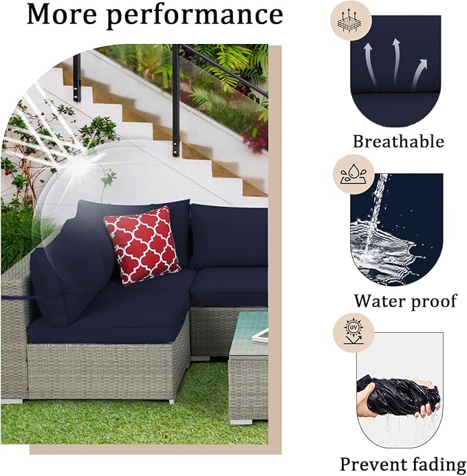 14 Pieces Outdoor Sectional Replacement Cushions for Patio Furniture, 4in Thick Outdoor Sofa Cushions for 6 Seat, Waterproof Deep Seat Couch Patio Cushion Set (Navy Blue)