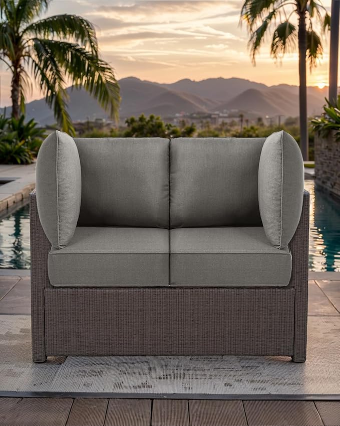 Luxury 24x24x6 Outdoor Corner Cushion 1 Set - Water-Repellent 3-Piece Cushion Set with Zipper for Outside Rattan Wicker Sofa Loveseat Chair Sectional Patio Conversation Sets - Grey/Classic