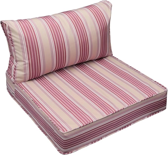 AAAAAcessories Outdoor Seat Cushions for Chairs, Fade-Resistant, Waterproof Patio Furniture Replacement Cushions, 23.5" x 25.5" x 5" + 23.5" x 13.5", Dusty Rose Garden Stripe