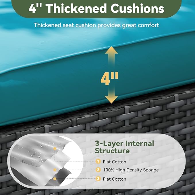Aoxun Replacement Cushions for Outdoor Furniture, 9-Piece Outdoor Cushions for Patio Furniture, Deep Seat, Splash-Proof & Fade Resistant Couch Cushion for 4-Seat Patio Conversation Sets, Sky Blue