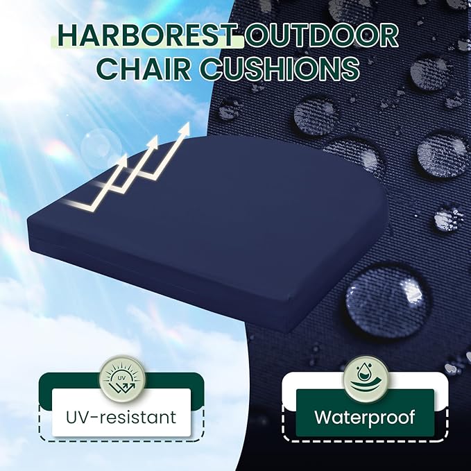 HARBOREST Outdoor Chair Cushions Set of 2, Water Resistant Patio Chair Cushions with Ties, Outdoor Seat Cushions for Patio Furniture, 17"x16"x2", Navy