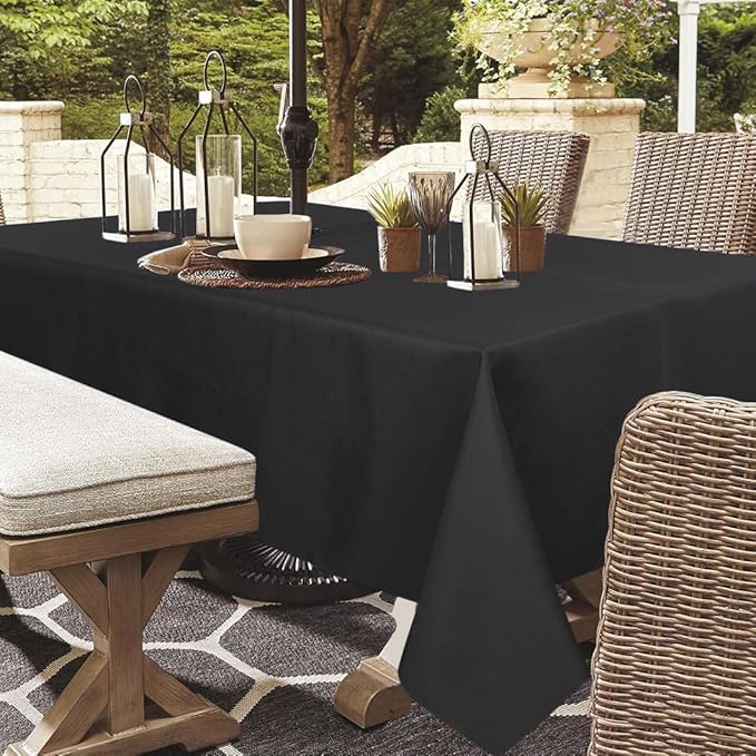 Outdoor Tablecloth Wrinkle-Free Stain Resistant Waterproof Polyester Fabric Table Cover with Zipper Umbrella Hole for Picnic/Party/Dinner/Patio Garden(60×84inch,Zippered,Black)