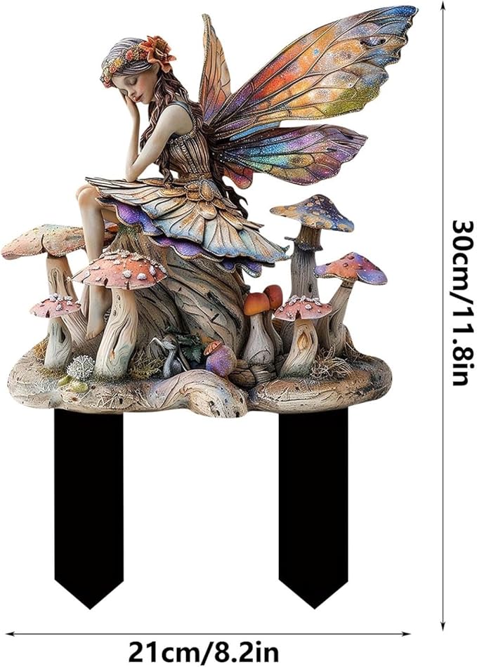 JOYO 11.8''Bohemian Fairy Flower Pot Decoration,Fairy Garden Planter Accessories,2D Acrylic Ground Plug,Fairy Pumpkin Angel Garden Stake for Pot Plants and Garden Yard Lawn Décor (P14)
