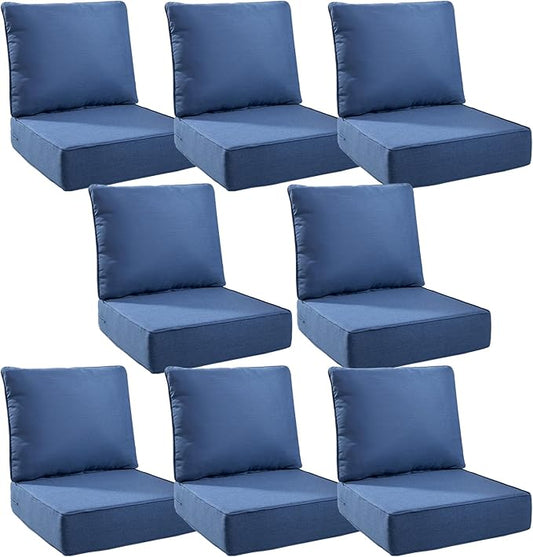 6" Thick Outdoor Cushions 24x24x6, 8-Set Deep Seat Patio Cushions with Removable Cover, Waterproof & Fade Resistant Replacement for Wicker Chair, Loveseat, Sofa - Blue