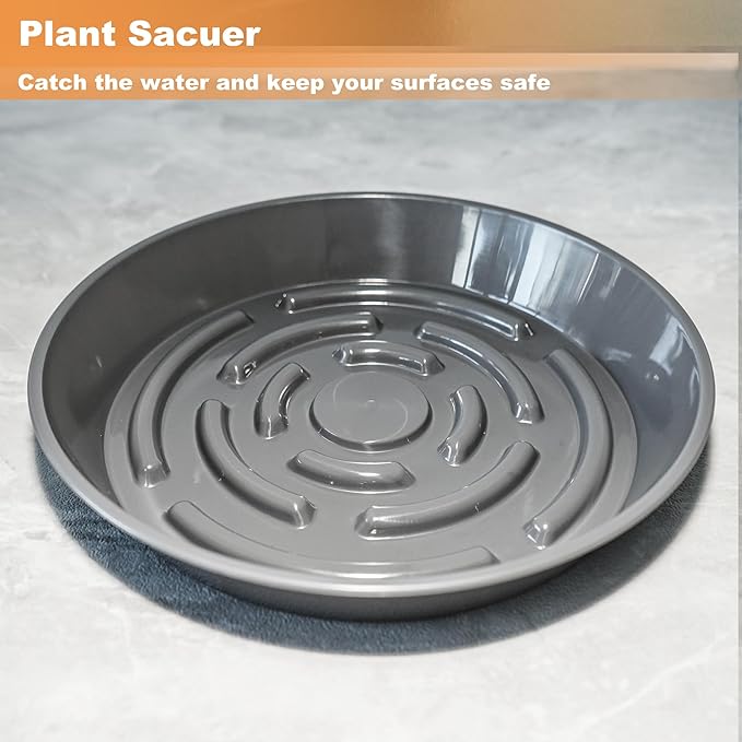 6 Packs Plant Saucer Pot Tray, 14 inch Grey Flower Planter Saucers and Drip Trays