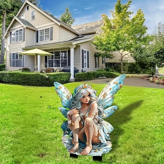 Garden Decor, Acrylic 2D Stake, Pot Plants Garden Yard Lawn Outdoor Fairy Statue Ornaments, Fairy Garden Accessories Decoration (Style E)