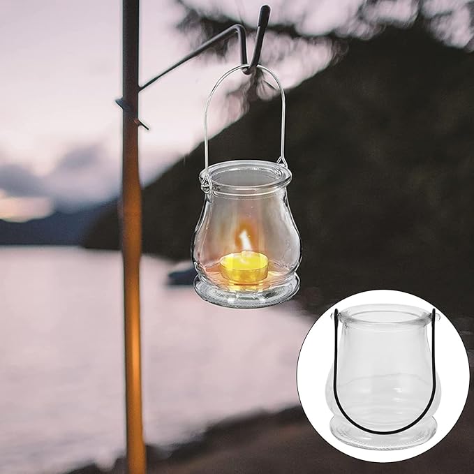 STOBAZA Glass Candlestick Lamp Stand with Handle Hanging Tea Light Candle Holder and Hydroponic Planter for Home Decor Indoor Outdoor Use Party and Wedding 3.86X3.35X3.35 Inches