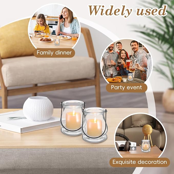 Cabilock Clear Glass Hanging Candle Holder with Handle 3.85X3.34X3.34In Votive Candle Stand for Indoor Outdoor Decor Party Wedding