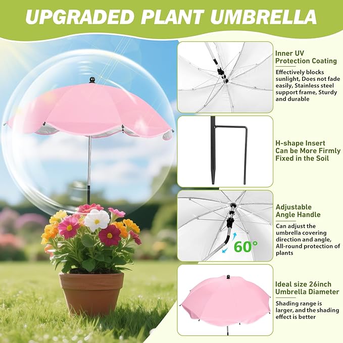 4 Pack Plant Umbrellas for Outdoor Plants,26" Larger Garden Umbrella Sun Shade for Garden Beds Potted Plants