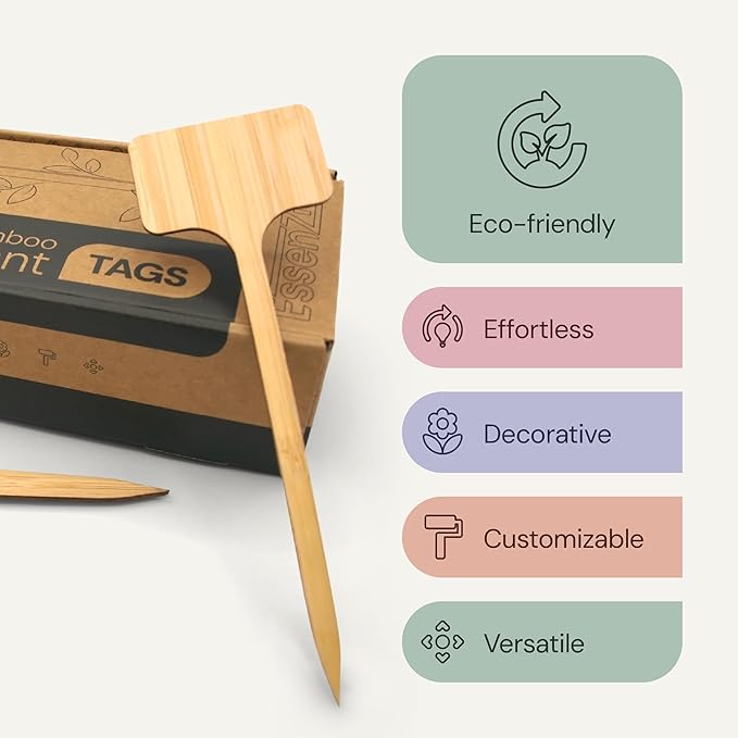 Bamboo Plant Labels, Eco-Friendly Garden Tags | 7" Long T-Type Wooden Garden Markers | 100% Natural, Biodegradable | for Labeling Herbs, Seedlings, Vegetables, Cheeses, Appetizers, Desserts | 50 pcs