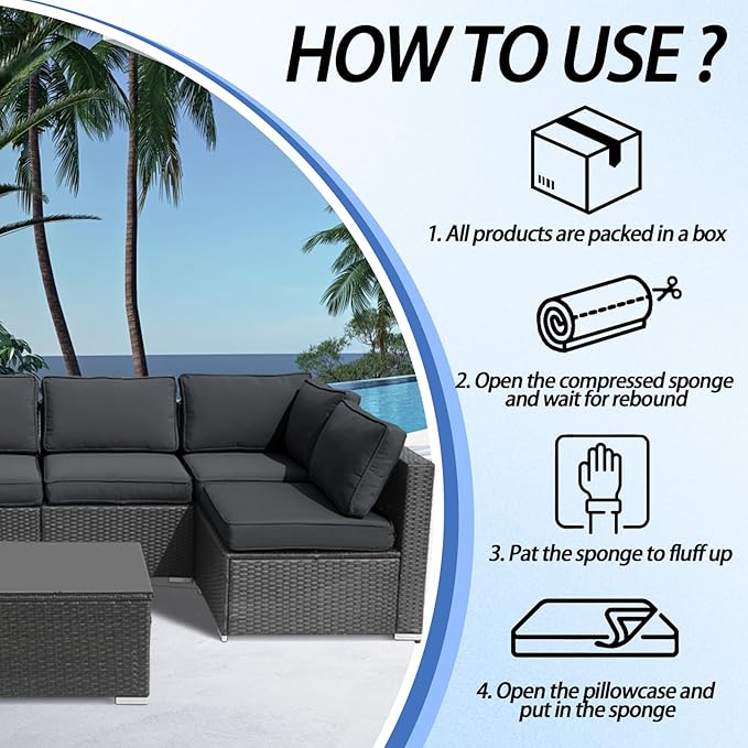 Patio Furniture Cushions,14Pieces Water-Resistant Outdoor Replacement Cushions,Sectional Sofa Cushions for Fits 6-Seats Rattan Wicker Patio Conversation Sets(Dark Grey)