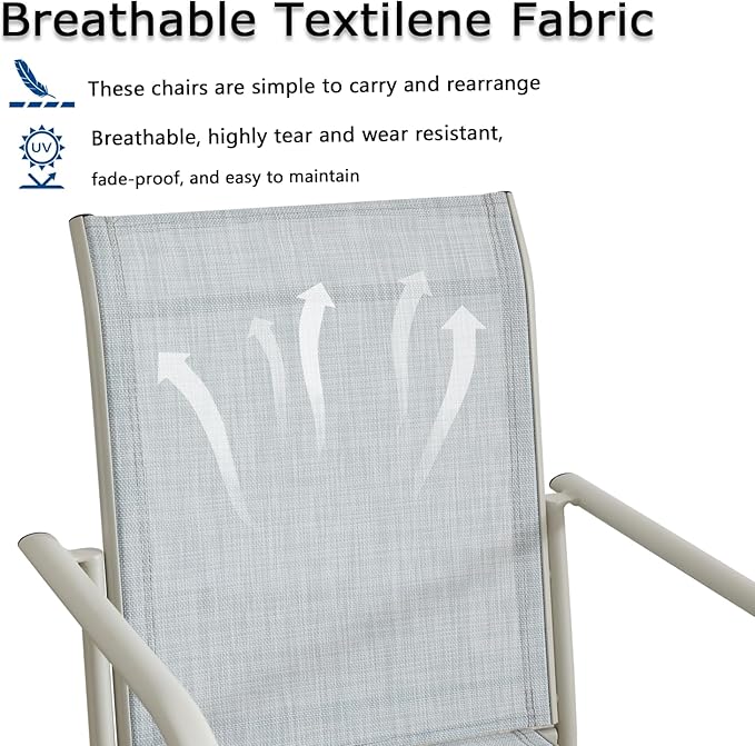 Outdoor Patio Dining Chairs Set of 8, Lightweight Stackable Patio Chairs with Curved Armrests & Wide Seat, Heavy Duty 300 lbs Capacity, Garden Chairs for Backyard, Deck, Poolside, Beige Blue