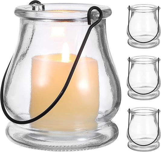 Angoily 4pcs Hanging Glass Candle Holders with Handles Clear Glass Vase Hydroponic Planters Home Decorative Candlesticks