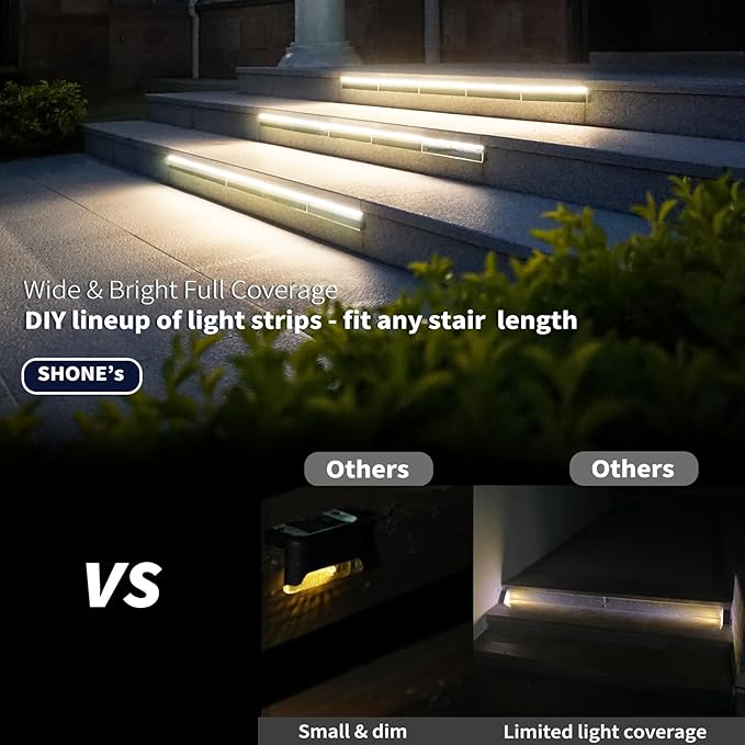 Solar Step Lights for Outside, 33 Focused-Beam High-Brightness LEDs, Waterproof Aluminum Outdoor Stair Light for Risers, Curbsides, Poolsides, Planter Edges (Warm White, 2Pack)