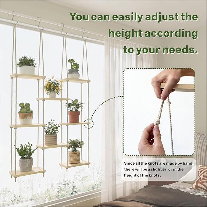 Window Plant Shelves 8-Tier Hanging Plant Shelves for Indoor Window Shelf for Plants Wall Mounted Window Sill Plant Shelf Living Room Garden Boho Decor