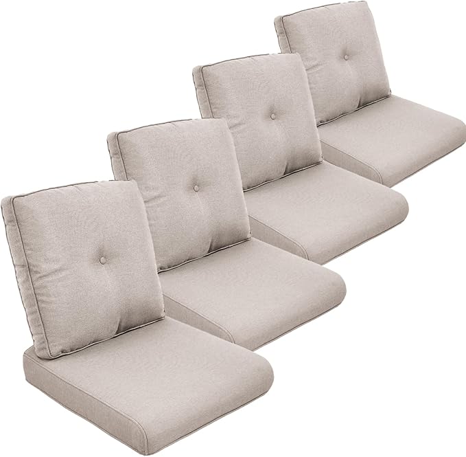 Outdoor Cushion Set of 4, Waterproof Outdoor Seat Cushions 25x22, Patio Chair Cushions for Outdoor Furniture, Couch Cushion Replacement, Include 4 Back & 4 Seat Cushions, Oatmeal Beige