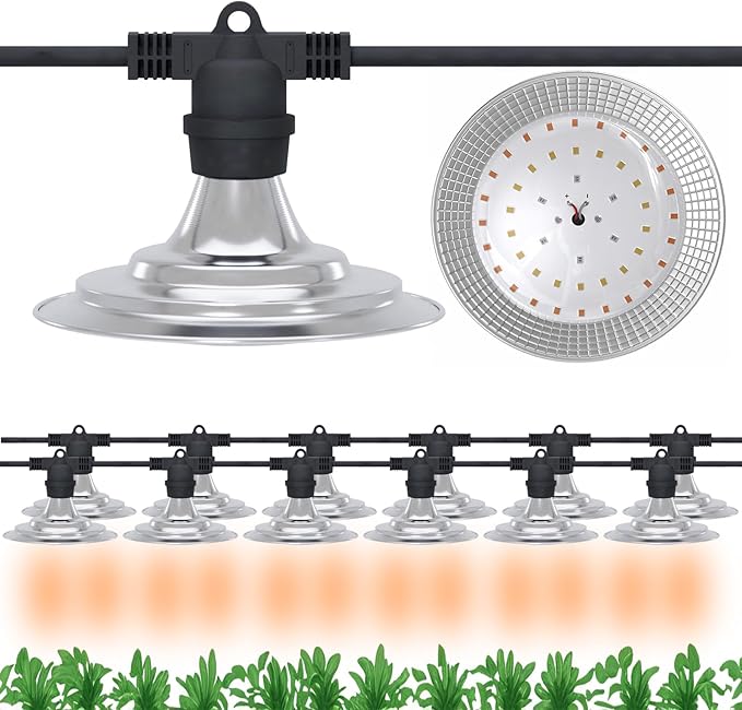 Outdoor LED Grow Light, Waterproof String Plant Growing Light, 41 FT Full Spectrum Growth Light, Suitable for Garden, Farm, Flower, Seedling Greenhouse Grow Light (12 Light)