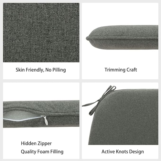 Magpie Fabrics Outdoor/Indoor 17"x16"x2" Chair Cushions with Ties Set of 4, Waterproof All Weather U-Shape Seat Pads Decoration for Patio Garden Furniture Home Office (Dark Grey)